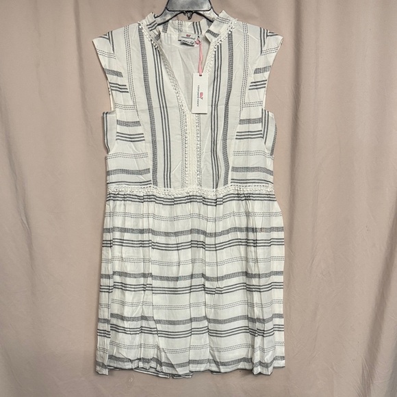 Vineyard Vines Mini Pom Stripe Cover Up Dress, Size XS, Color White/Black - Picture 5 of 14